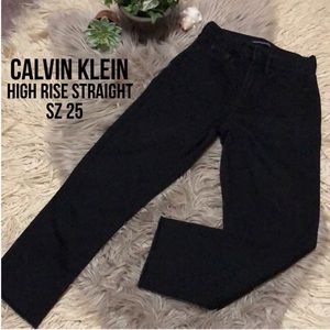 CK High Rise Straight “Repreve” Jeans-Sz 25-Black-Frayed Cuffs-EUC